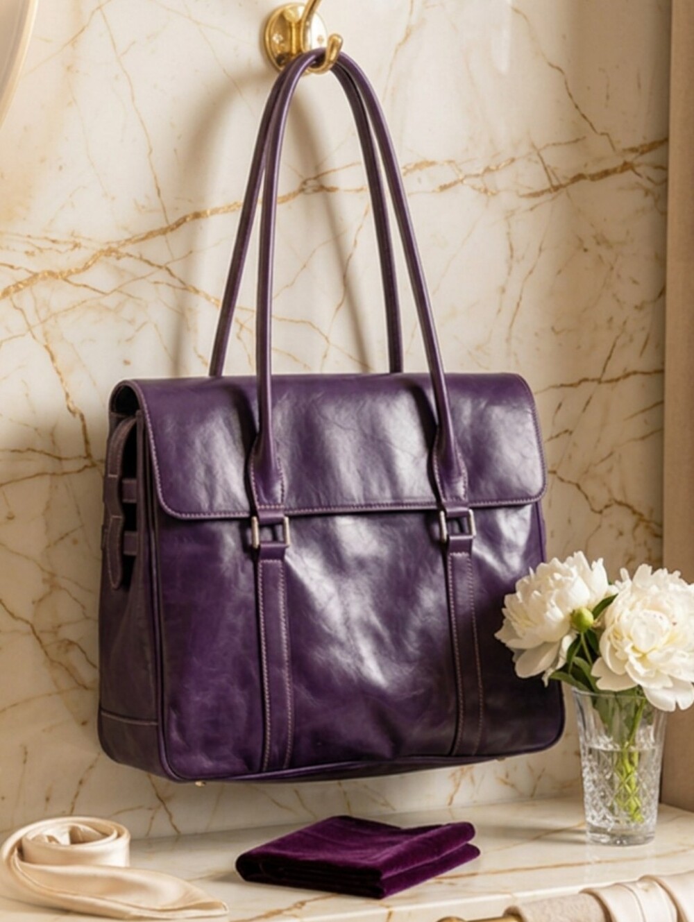 Elegant Purple Leather Tote Bag